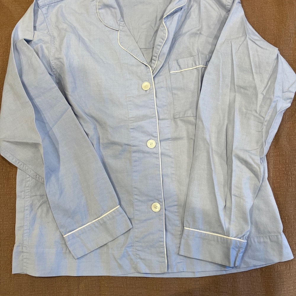 Light Blue Cotton Pajama Set with White Piping